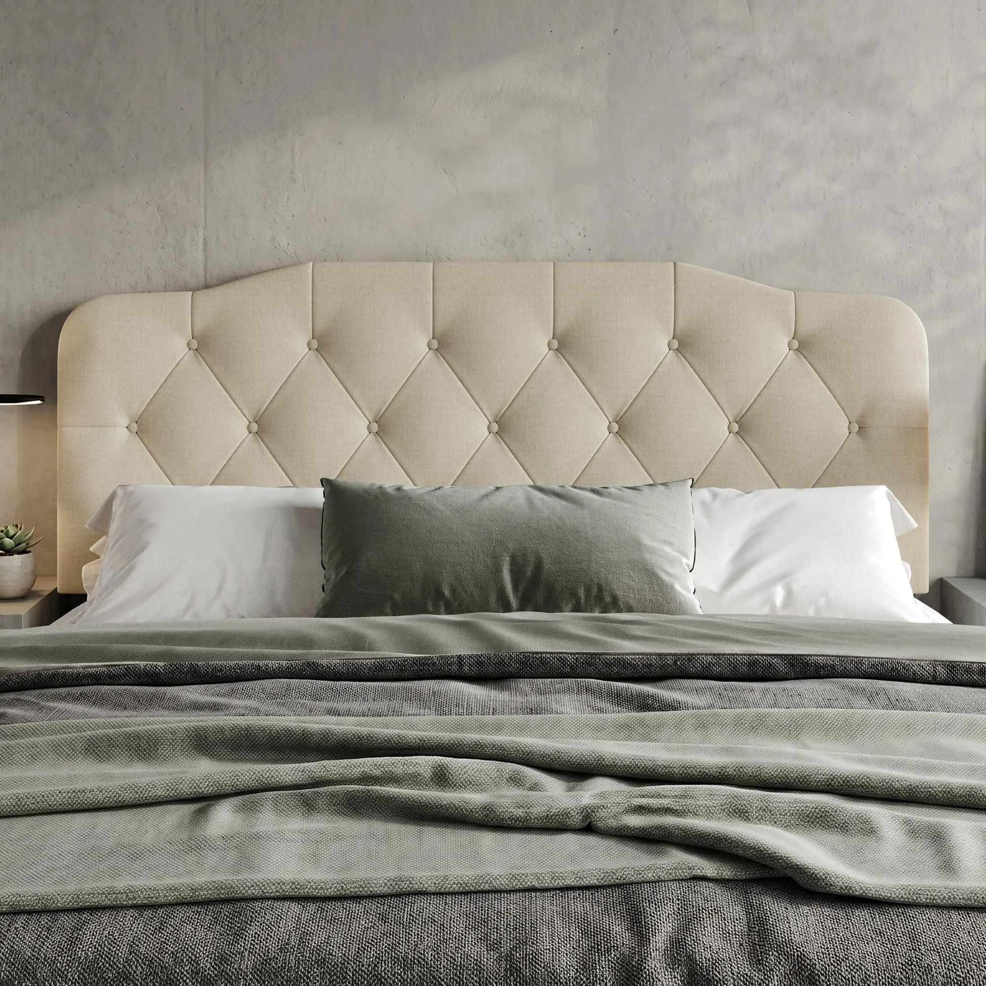Favorer Albany Classic Tufted Upholstered Headboard - Custom Upholstery Headboards for Full/Queen Beds, Adjustable Height, Foam Padding, Assembly Required, Beige Indoor Bedroom Furniture