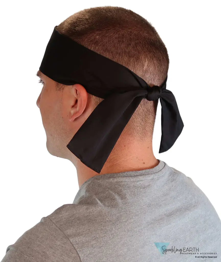 Adjustable Double Sided Martial Arts Headband with Squared Ends - Solid Black
