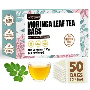 Organic Moringa Tea Bags (50 Pack, 3g/Bag)  100% Natural Moringa Leaves | Digestion Support | Caffeine-Free  Sugar-Free  Gluten-Free  Vegan | Eco-Friendly Individual Wraps