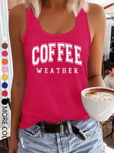 Women's Summer Letter Print Crop Top, Casual Loose Fit Sleeveless Vest, Round Neck Heart Pattern, Multicolor Options, All Seasons Wear, Casual Everyday Wear