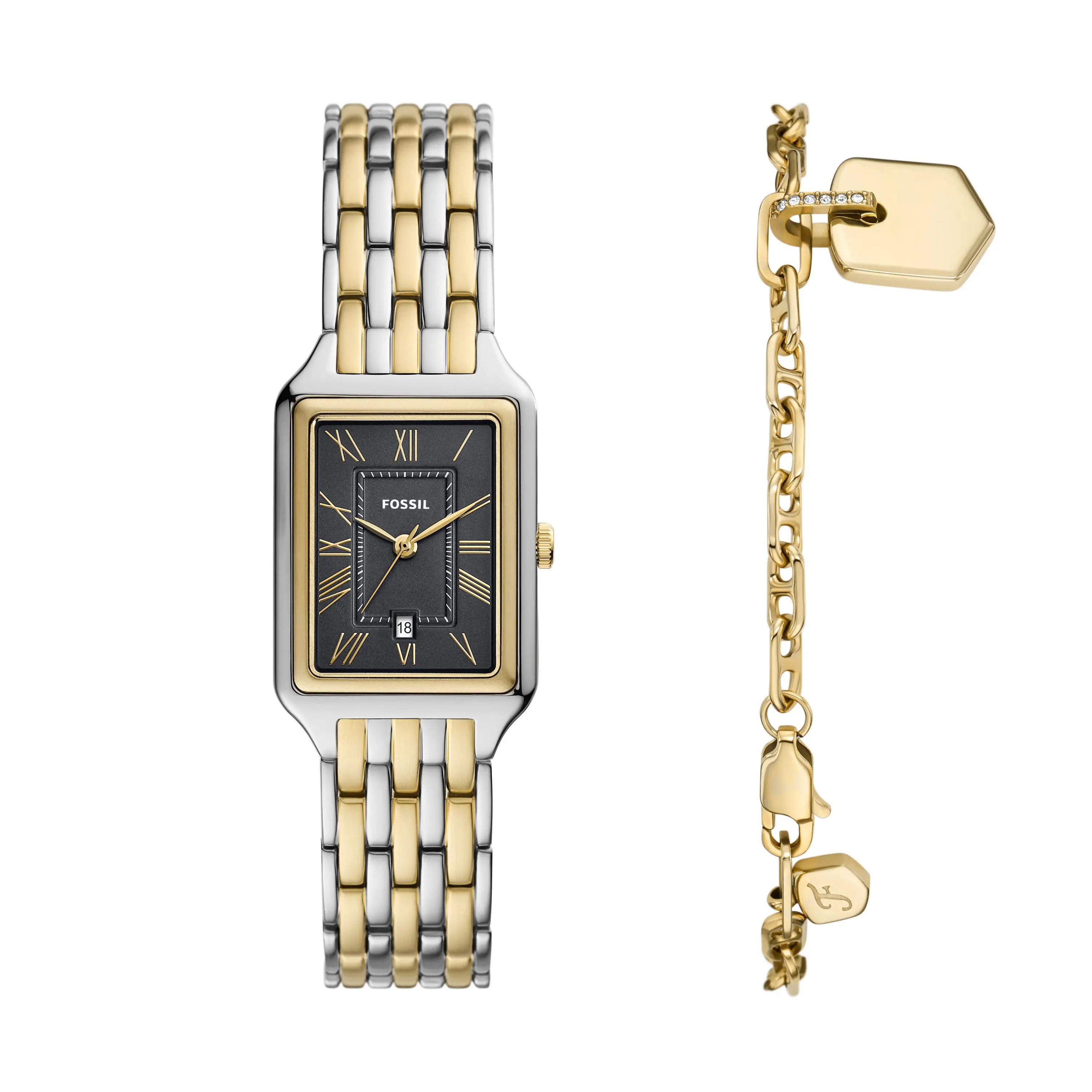 Fossil Women's Raquel Three-Hand Date, Stainless Steel Watch and Bracelet Set