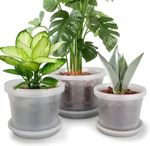 8/10/12 Inch Clear Nursery Pots with Drainage and Sacuers, 15 Pack Plastic Pots for Plants Indoor Outdoor, Variety Large Clear Pots for Flowers, Succulents (8/10/12inx5pcs)