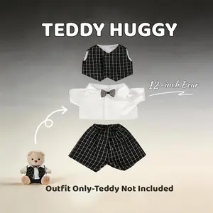 TEDDY HUGGY Cute Teddy Bear Series - Black Plaid Suit Three-Piece Set Paired with a Cute Teddy Bear - 12 Inches Tall - Soft Plush Toy with Movable Joints - The Perfect Gift for Any Age.