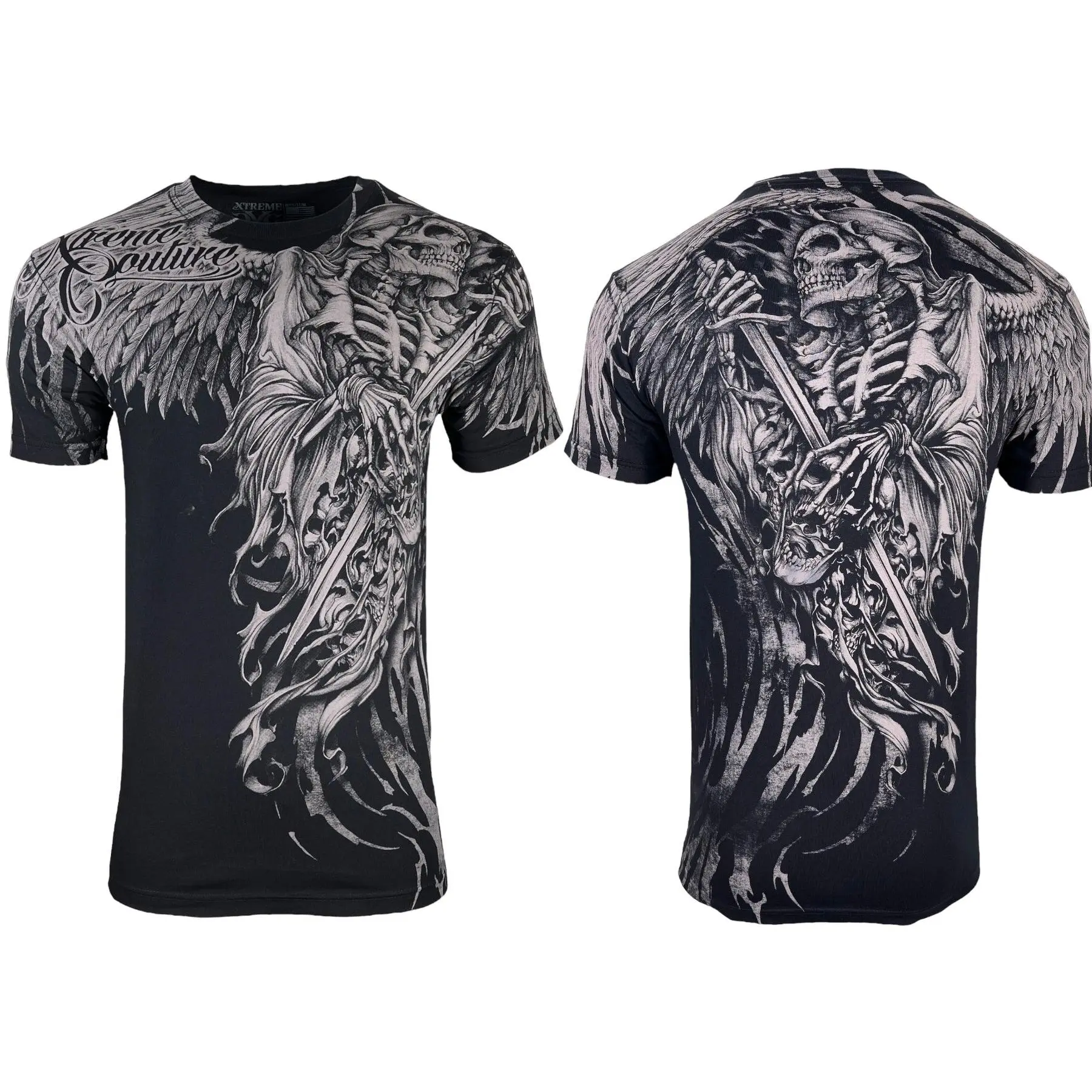 Xtreme Couture by Affliction Men's Cotton Crewneck Print T-Shirt - Wielding Death Design, Streetwear Menswear Round Neck Top