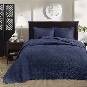 212 MAIN 3-Piece King Size Quilted Microfiber Bedspread Set, Navy - Classic Stitch, Soft Texture, Layering Set, Three-Piece