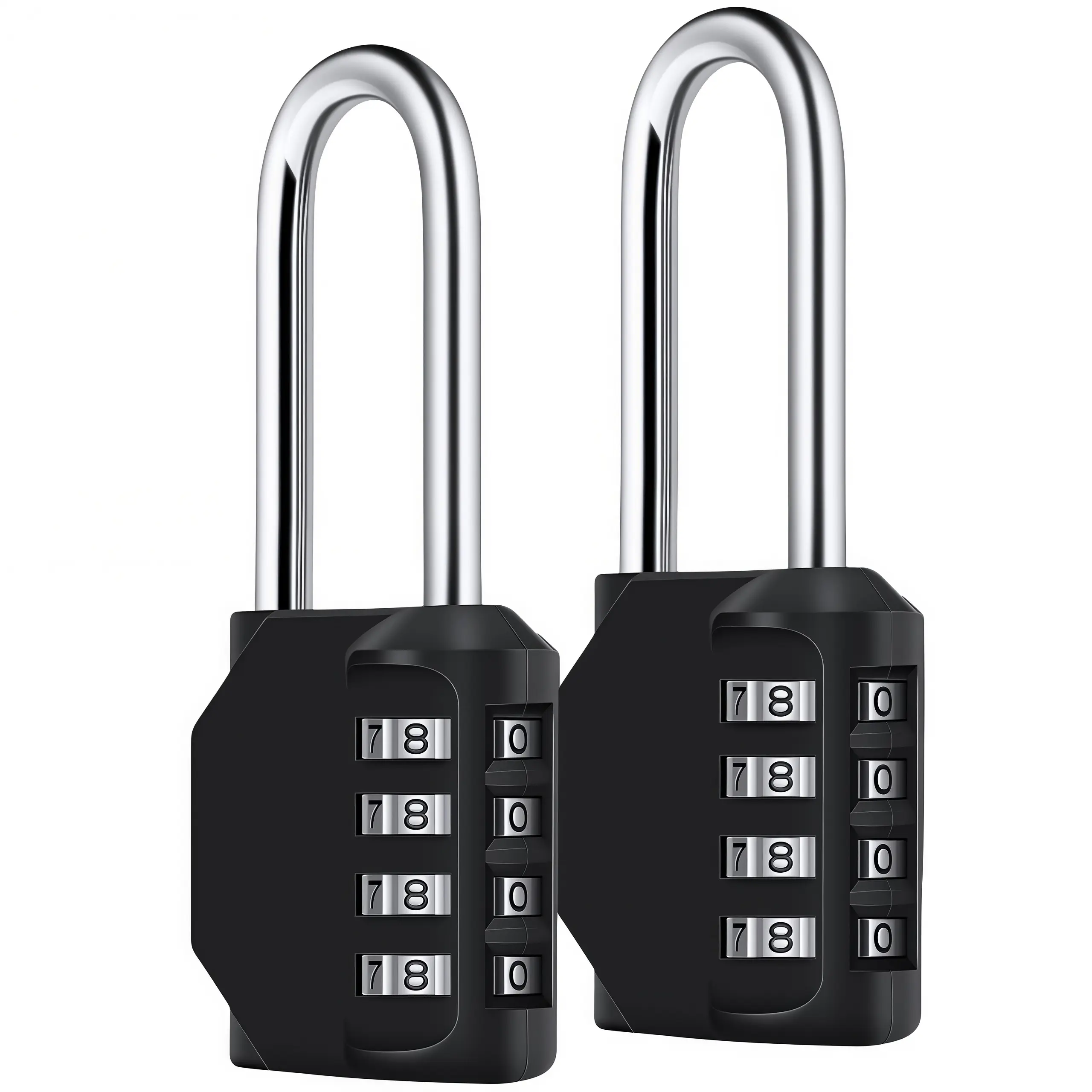 LMMAKE 2-Pack Black Long Shackle Combination Padlock, 4.09" Overall Height, 2.20" Shackle Height, Weatherproof for Fence Gate, Shed, Gym Locker with 4-Digit Code