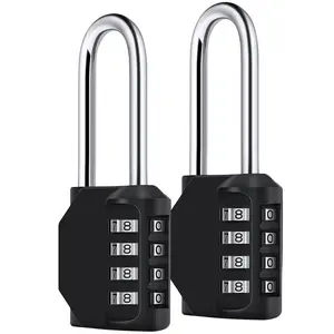 LMMAKE 2-Pack Black Long Shackle Combination Padlock, 4.09" Overall Height, 2.20" Shackle Height, Weatherproof for Fence Gate, Shed, Gym Locker with 4-Digit Code