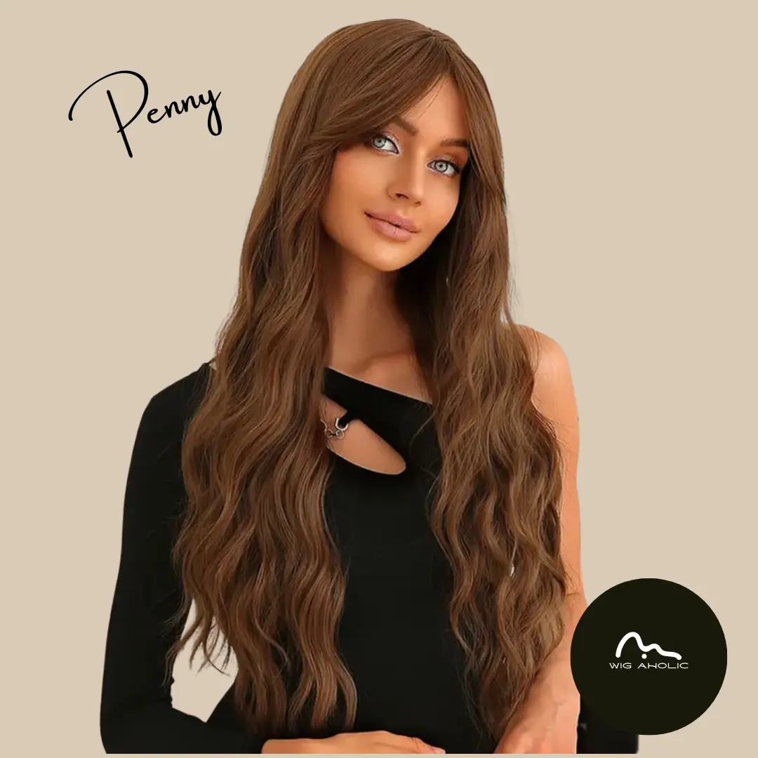PENNY【WA-LALC357-1】28inches Dark Honey Brown Wig  Natural Body Wave Synthetic Heat-resistance Daily or Party