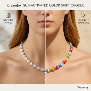 GleamJoyB Dopamine Necklace - Rainbow Bead Choker - Bracelet - UV Reactive Necklace Waterproof - Summer Jewelry - Stackable-colorful necklace-vacation jewelry for women-beach jewelry for women-beaded-colorful
