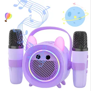 Children's Mini Karaoke Machine for Adults, the Best Christmas Birthday Gift for Girls Aged 3-12, a Portable Bluetooth Speaker with 2 Wireless Karaoke Microphones and Player, Purple Color