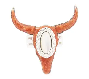 Barse Artisan Crafted Longhorn Orange Sponge Coral Ring