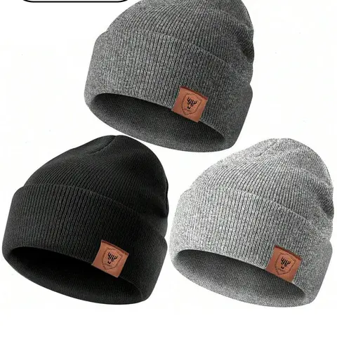 3Pcs-Pure Color Fall & Winter Knitted Hat, Beanies, Beanie Fitted, Casual Fitted Design, Warm Windproof Ear Protection, Unisex Outdoor Use, Plain Style
