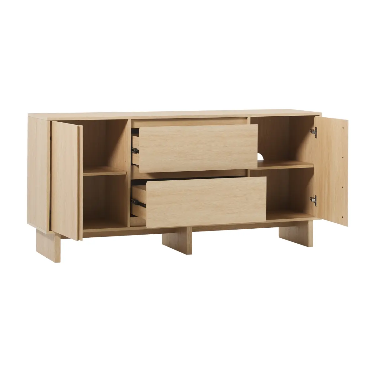 Walker Edison MAJD5DCO Sideboard with Storage, Scandinavian Minimalist Coastal Oak, 29.75x15.75x63in Assembly Required Cabinet, Modular Adjustable Dining Room Furniture, Multifunctional Hidden Storage Unit, Adjustable Shelves