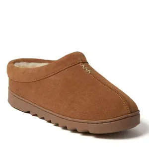 Dearfoams Women's Doreen Genuine Suede Clog House Shoe Slipper - Chestnut Size 8