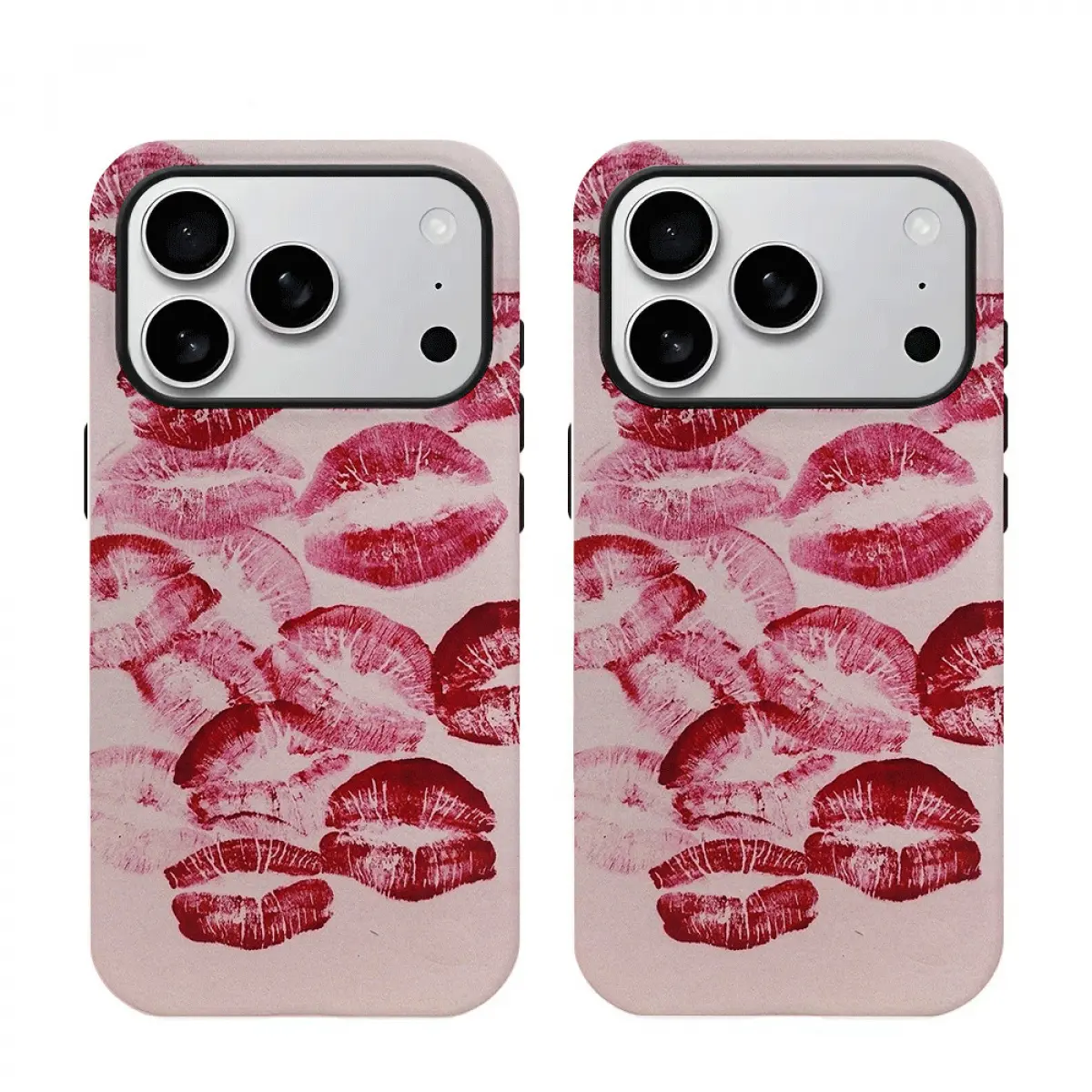 Kiss K Fashion Design Smartphone Casing, Glossy Anti-Drop Protective PC Film Cellphone Case for iPhone 13,12,11,15PM,17PM Pro Max, Cute Pink Striped Custom Monogram Handheld Phone Accessory for Women