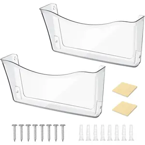 Acrylic Wall File Organizer Clear Single Pocket Wall Mount File Holder Set 14 x 7 x 3 inches Acrylic Hanging Wall Organizer for Mail Letter Magazine Office Home(2 Pieces)