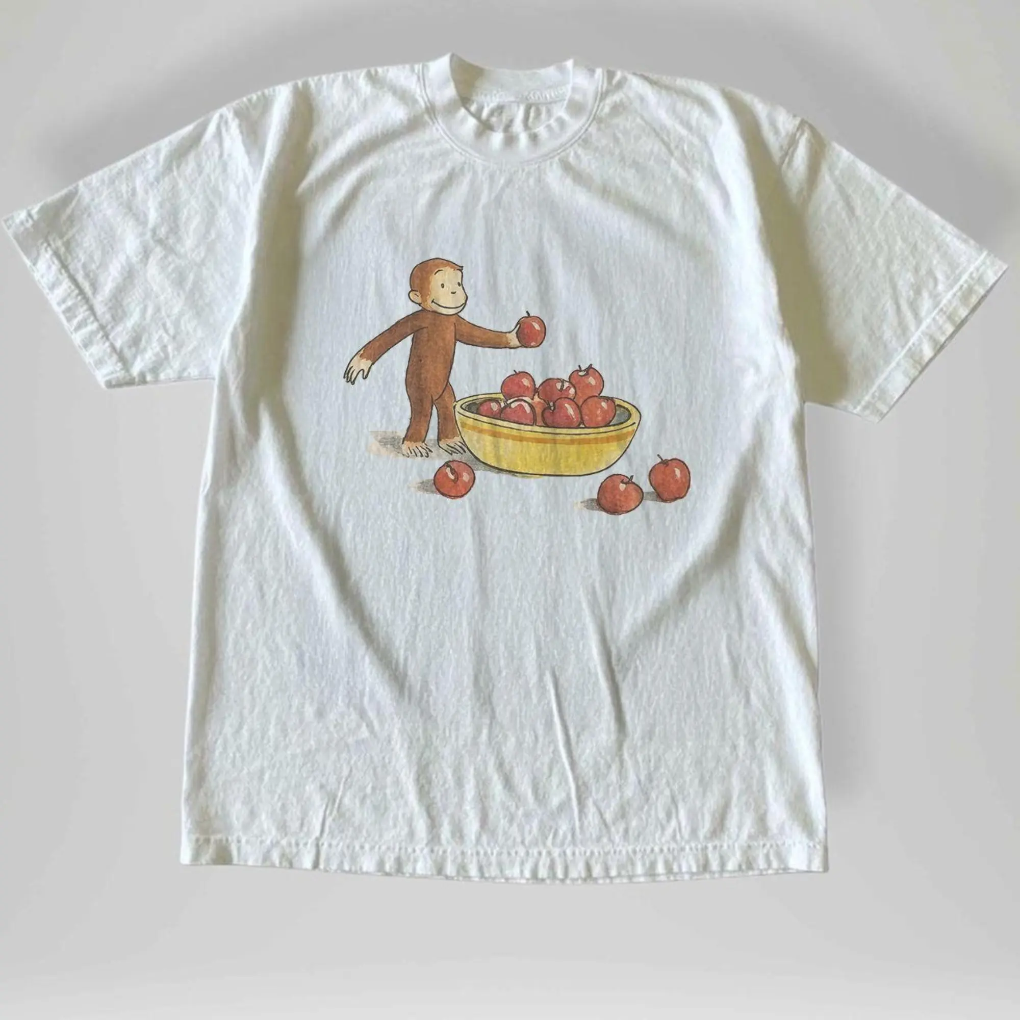 Gildan Men's And Women's T-Shirt, Cute Apple Picking Curious George Graphic T-Shirt, Animal T-Shirt, Unisex Vintage Graphic Tees Gothic Grunge Y2k Emo Scene Amity Affliction Style Clothes Men Women Streetwear Summer