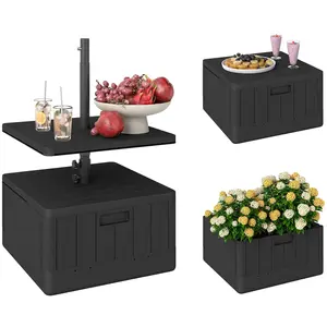 Umbrella Stand Coffee Table Rolling End Table With Hidden Umbrella Hole Doubles As Planter Box Adjustable Tray For Drinks Mobile For Garden Or Deck