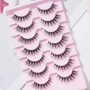 3D Natural Look Eyelash Extensions, 7 Pairs/box Curling Strip Lashes, Cosmetic, Self Grafting Curl Eyelashes, Eye Makeup Enhancement False Eyelashes for Women & Girls, Curl Cluster Lashes Hybrid Lash Set, Longer Looking Eyelashes