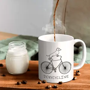 11oz Ceramic Pharmacy Coffee Mug with Funny Dog & Bicycle Design – Perfect Gift for Pharmacy Technicians, Veterinary Staff, and Healthcare Professionals, Pharmacy Themed Gifts