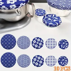 10 Pcs Bowl Covers Reusable in 5 Size Stretch Cloth Fabric Elastic Food Storage Bowl Covers Bread Sourdough Lids for Proofing Food Fruits Leftover