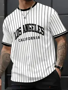Los Angeles California Striped T-shirt Retro Baseball Sports Apparel Jersey Style Streetwear Top