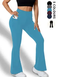 Women's Super Soft Flare Pants with Pockets, Side Pocket Leggings, High Waist Tummy Control, No See Through Workout Yoga Leggings, High Waisted Leggings, Women's Clothing