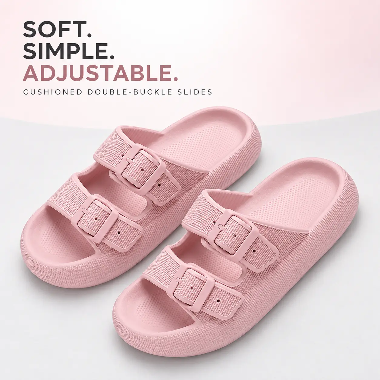 Women's Cloud Slide Slippers - Double Buckle Adjustable Fit, EVA Foam Ultra Cushion Casual Sandals for Women, Comfortable Footwear