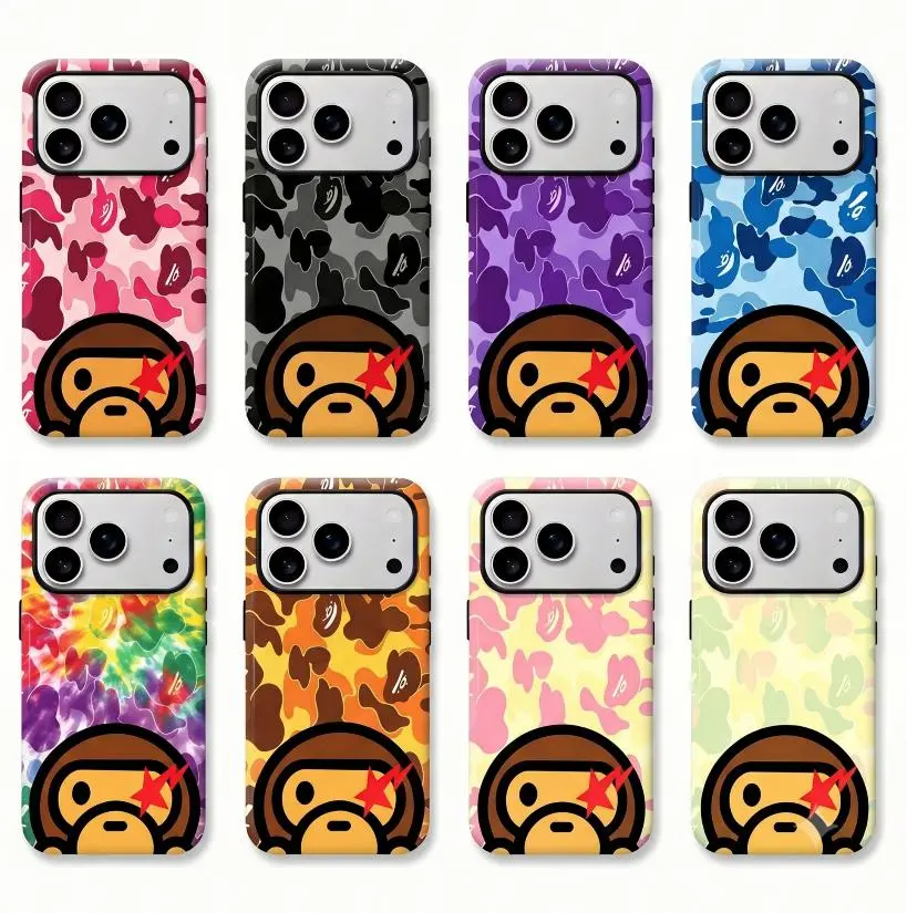 Bape Multi-Model Protective Camouflage Streetwear Phone Case for iPhone 18/17/16/15/14/13 Pro/12 Pro Max/Plus - Phone Accessories with Impact-Resistant Hard Shell, Shock-Diffusing Tech, Flexible Rubber Lining, UV Glossy Finish, Scratch Shield