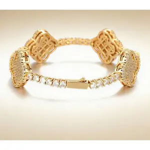 Cross Tennis Bracelet — Crafted from 18K gold-plated brass and set with brilliant Moissanite, it radiates a dazzling sparkle. This piece of luxurious, high-end fashion jewelry is suitable for both men and women—perfect for dressing up for parties or for e