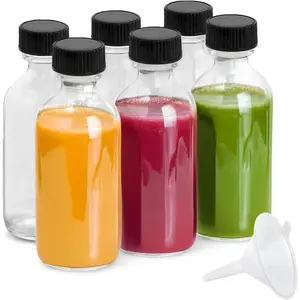 6 Pack Shot Bottles with Caps, 2 oz Glass Jars with Lids, Ginger Shots Bottles, Mini Glass Bottles or Decorative Bottles for Ginger, Vanilla Extract, Cinnamon, Honey, Cayenne, Wellness Shot, Hot Sauce