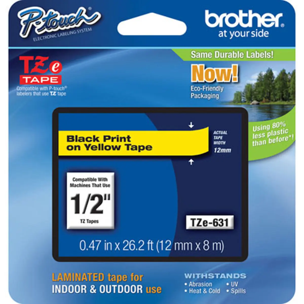 Brother 0.47" Black On Yellow Tape for P-Touch Label Printers, 26.2'