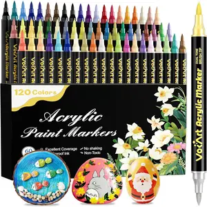 120 Colors   Markers - 60 Dual Tip Brush Tip   Markers Pens for Rock, Canvas, Ceramic, , Glass, Paper - DIY Art Supplies for Artists, , Adults, Holiday Decorations
