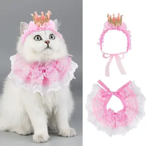 Cat Princess Costume Set, Cat Crown Hat and Lace Scarf, Suitable for Small Dogs and Cats, Perfect for Puppy Party and Birthday ()