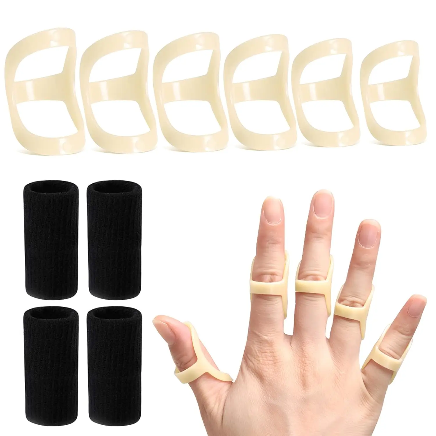 10Pcs Oval Finger Splints & Sleeves Kit, 6 Graduated Trigger Finger Splint & 4 Finger Sleeves for Trigger/Mallet/Arthritis/Straightening, Finger Brace Support for Thumb/Middle/Ring/Index/Pinky(Size 4,5,6,7,8,9)