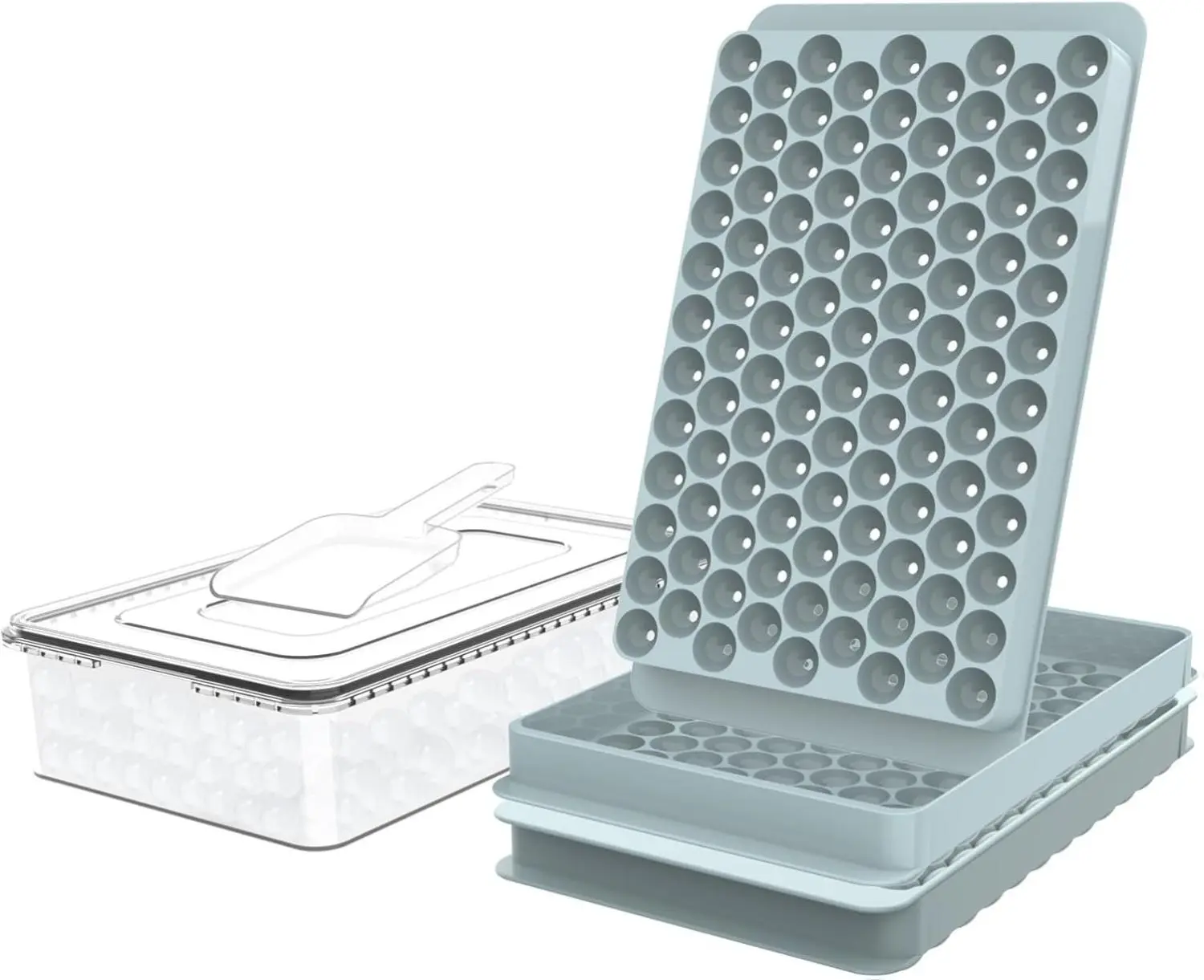 Mini Ice Cube Trays, Small Tiny Round Pebble Crushed Nugget Ice Trays for Freezer with Lid - Chilling Drinks Coffee Juice(2 Pack/0.55In - Blue) Silicone Utensils Holes Sphere Stackable