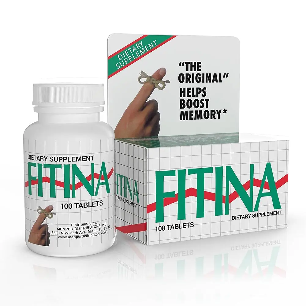 Fitina Natural Edible Brain Booster Dietary Tablets - Lab-Tested Memory & Focus Enhancer, Multi-Ingredient Healthcare Supplements with Ginkgo Biloba, Phosphatidylserine, Essential Aminos (100 Count)