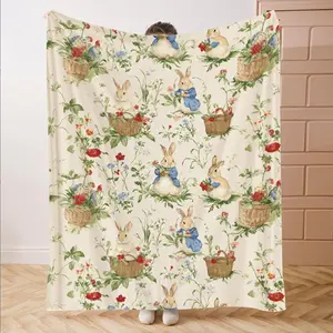 Rabbit Pattern Flannel Blanket, Soft Comfortable Throw Blanket, Warm Napping Blanket, Soft Comfy Blanket for Home Office Travel Camping