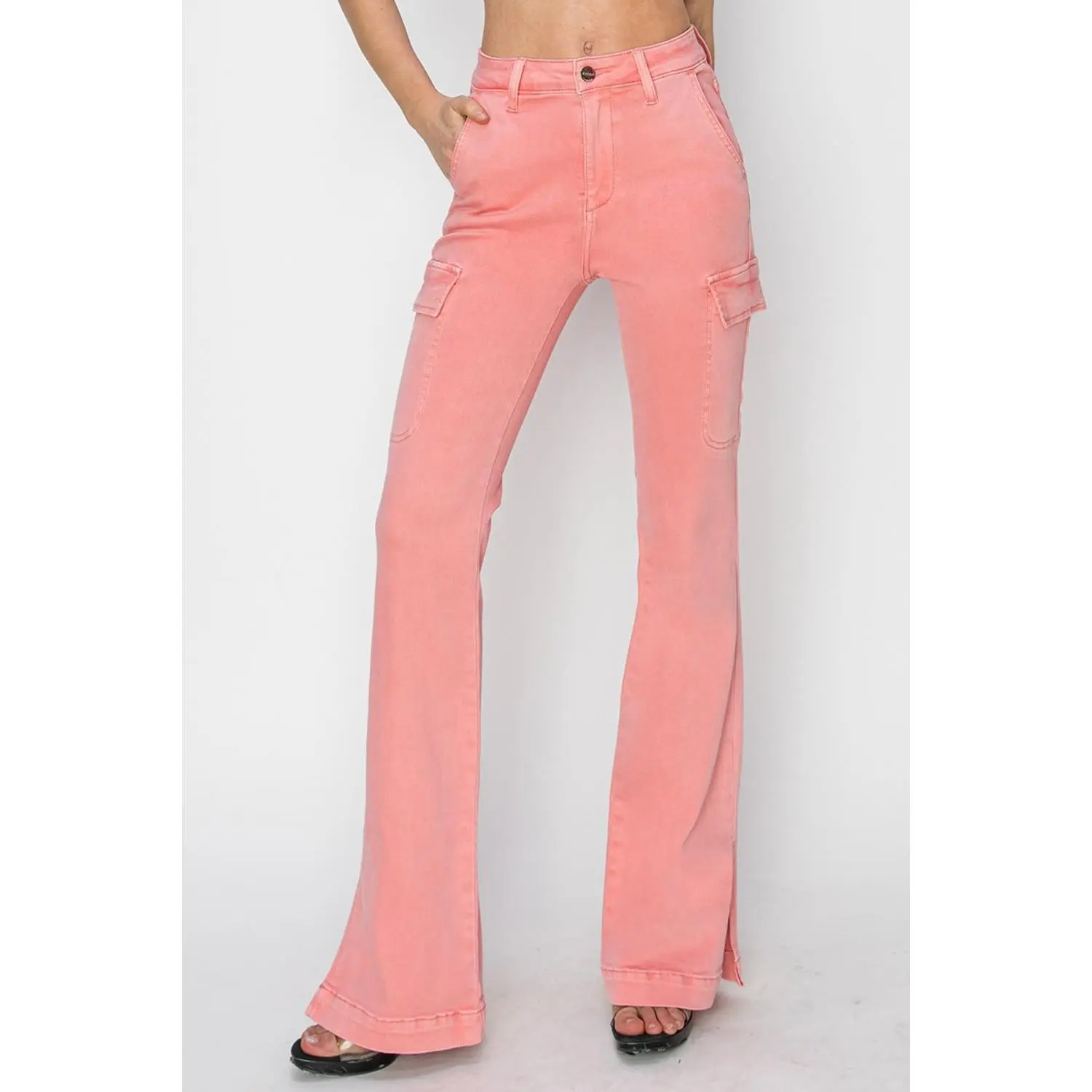 High Rise Side Slit Cargo Bootcut Jeans