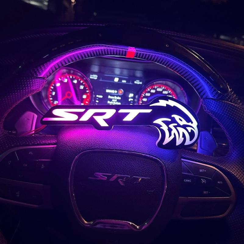 SRT Trackhawk LED Emblem Badge for Front Grille - Multicolor Illuminated Logo with Flame Design