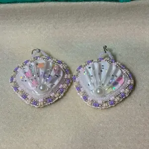 White Confetti Shell Beaded Earrings - Native American Beadwork