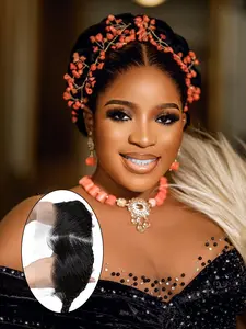 Human Hair 13*4 Lace Frontal Hairpieces, 10 Inch Glueless Frontal Piece Hairline with Braided for Turban, Natural Fluffy Hair Wigs for Women