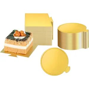 100 count Mini Golden Cake Boards Round and Square Mousse Cupcake Base Paper Plates Dessert Board Circle Base for Cake DIY, Baking Dessert Party Wedding Birthday
