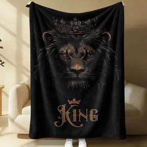 Regal Lion King Flannel Blanket, Majestic Crown Lion Print Throw Blanket, Soft Warm Blanket, Cozy Lightweight, Ideal for Couch, Bed, Camping, Perfect Gift Blanket for Lion Lovers & Modern Home Decor