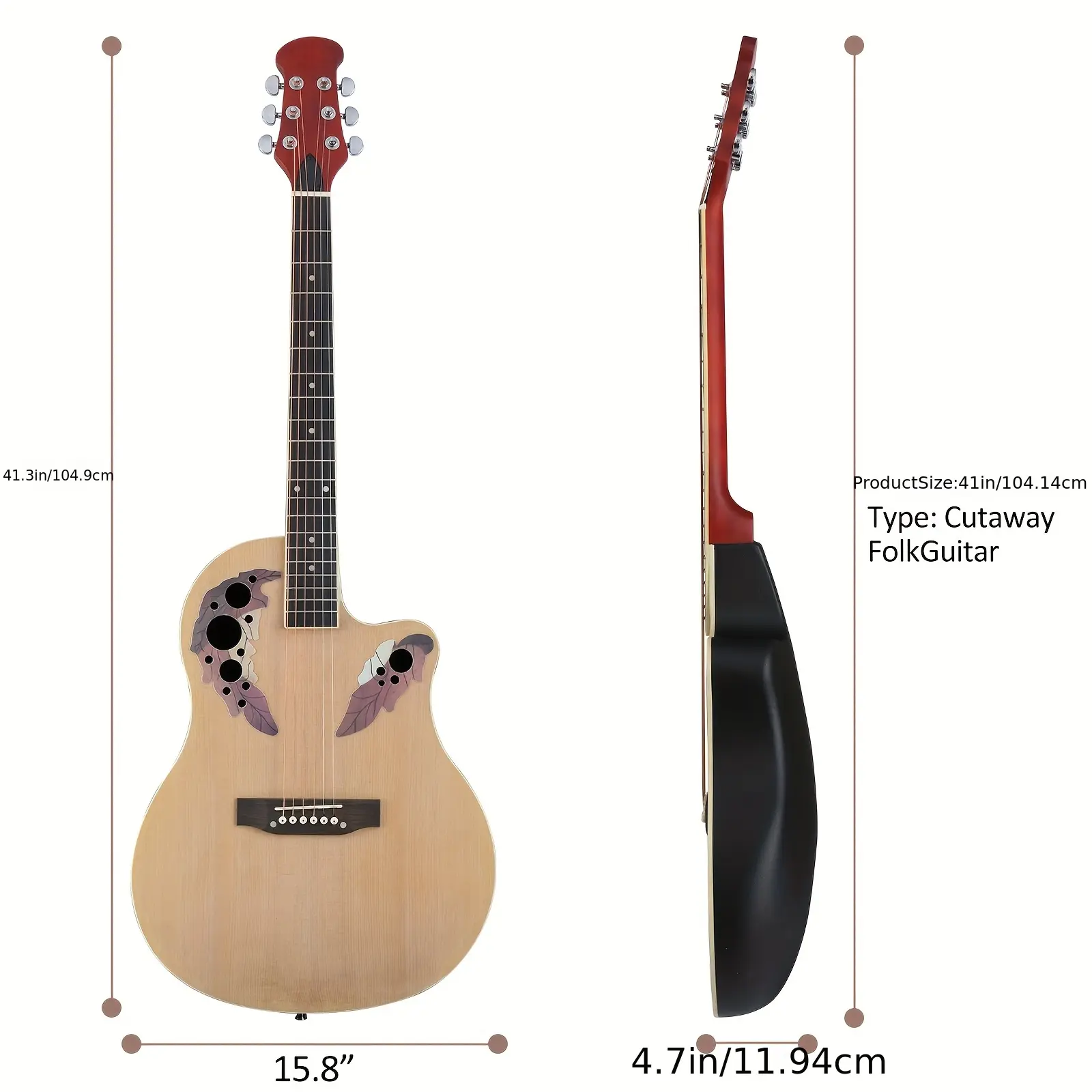 41'' Classic Acoustic Steel Guitar - Round Back, Spruce Top, Grape Hole, Burlywood Finish, Stylish Guitar Beginner Kit, Full Set with Bag, Wrench Tool, Acoustic Guitar Full Set