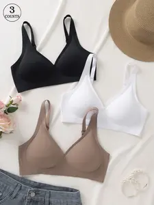 2/3 Pack / 5 colors V-neck seamless jelly women's underwear Lingerie Daily casual / commuting / party S-3XL Adjustable strap with hook and cup pad bra Support and gather type Yoga sports beautiful back Seamless wireless women's bra