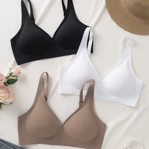 1/2/3 Pack / 5 colors V-neck seamless jelly women's underwear Daily casual / commuting / party S-3XL Adjustable strap with hook and cup pad bra Support and gather type Yoga sports beautiful back Seamless wireless women's bra