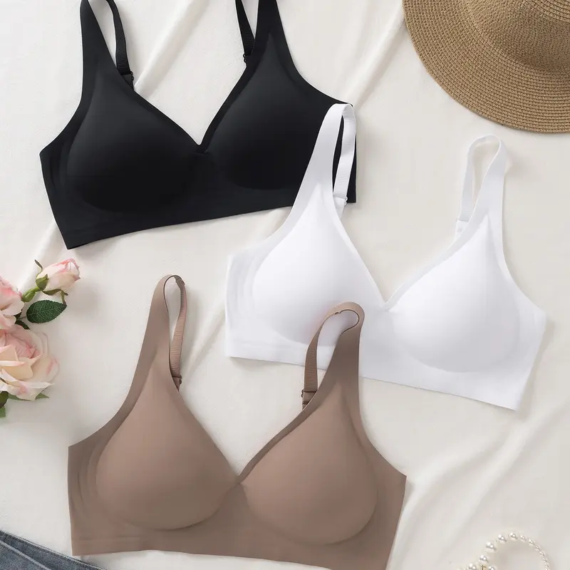 1/2/3 Pack / 5 colors V-neck seamless jelly women's underwear Daily casual / commuting / party S-3XL Adjustable strap with hook and cup pad bra Support and gather type Yoga sports beautiful back Seamless wireless women's bra