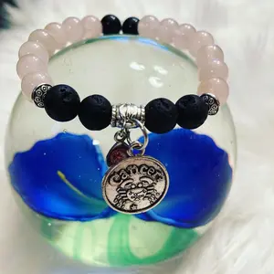 Cancer Bracelet Gift Set, Rose Quartz, Lava Stones for Essential Oils, Pink Birthstone, Palo Santo Stick, Lavender Bundle, Astrology Charm