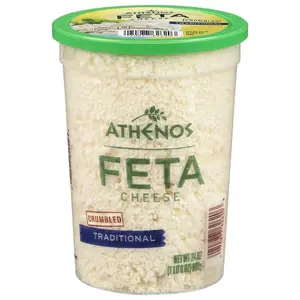 Athenos Traditional Crumbled Feta Cheese, 24 oz Tub, Authentic Greek Style Cheese Crumbles, Creamy & Tangy Flavor for Salads, Pasta, Pizza & Mediterranean Recipes